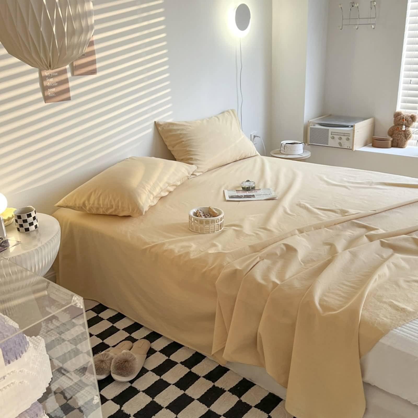 Set di Lenzuola e Federe, 120x230cm Beige profondo Lenzuolo Piatto in Cotone Protezioni Per Materassi | con 2 federe