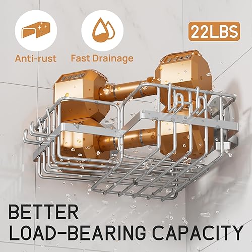 Miniatura 4 de LEVERLOC Organizador de ducha con ventosa adaptable a la esquina, paquete de 2 unidades, estante de ducha esquinero a prueba de óxido, organizador