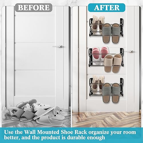 Miniatura 4 de Ziliny Zapatero montado en la pared de 6 piezas con soportes adhesivos para colgar en la pared, zapatero para almacenamiento de zapatos, organizador