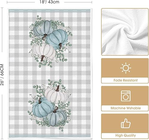 Miniatura 6 de Artoid Mode Juego de 4 toallas de cocina de otoño con diseño de hojas de eucalipto azules, 18 x 26 pulgadas, diseño de casa de campo