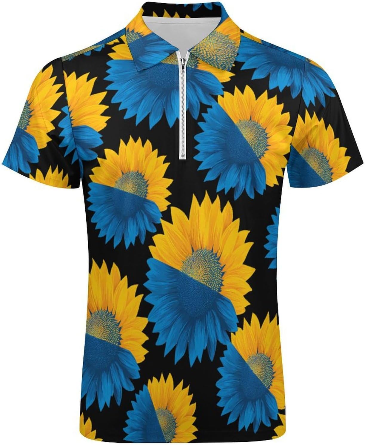 Ukraine Sunflower Flag Men's Polo Shirts Golf Short Sleeve Tops | Casual Workout,Golf T-Shirt,Zippered Tee,Collared,Print