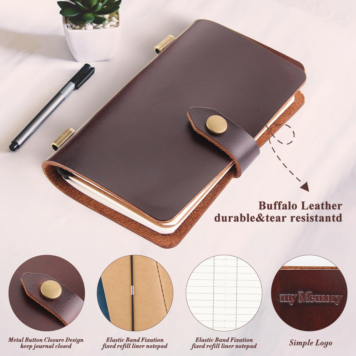 MY MEMORY Handgefertigtes Leder-Notizbuch, echtes Leder, kleines Reisetagebuch, Mini-liniertes Papier, Notizblock für Damen und Herren, 2 Stück, Kaffeebraun