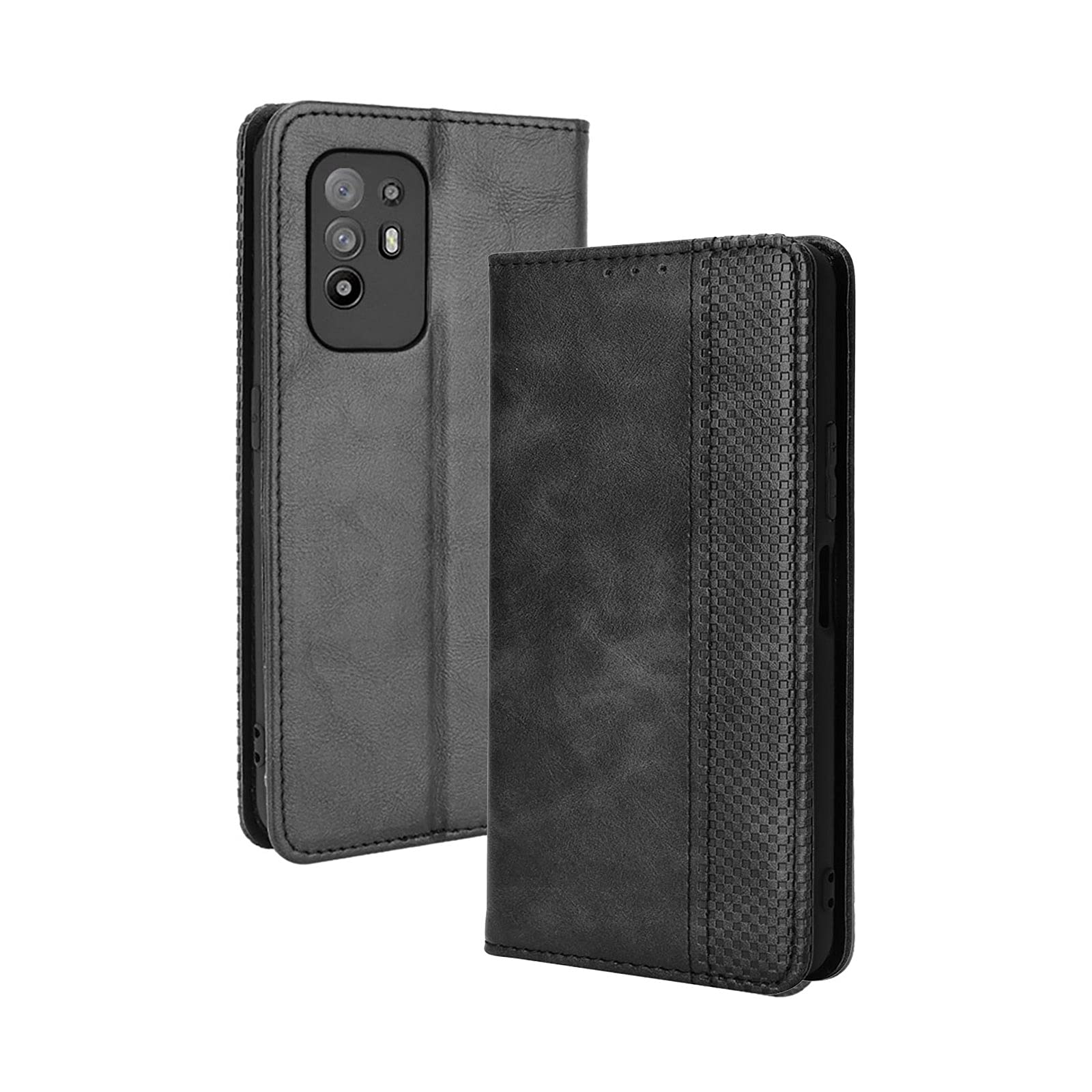 Custodia In Pelle Per OPPO A94 5G/Reno 5Z, Cover Portafoglio Magnetica Con Slot Carte E Funzione Stand, Nero