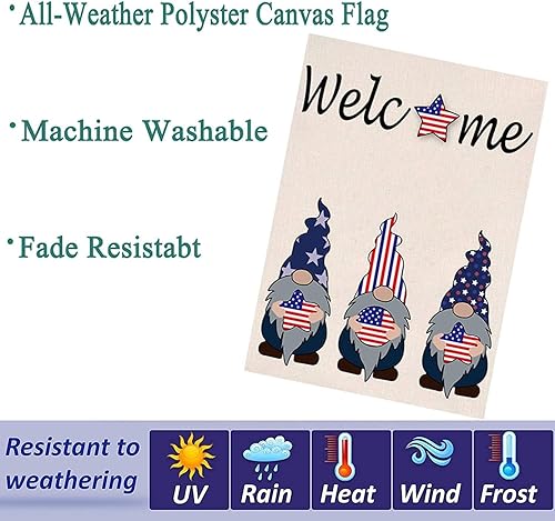 Miniatura 4 de CDLong Juego de 11 banderas de jardín de temporada de gnomos, bandera vertical de doble cara de 12.5 x 18 pulgadas, bandera rústica de bienvenida de