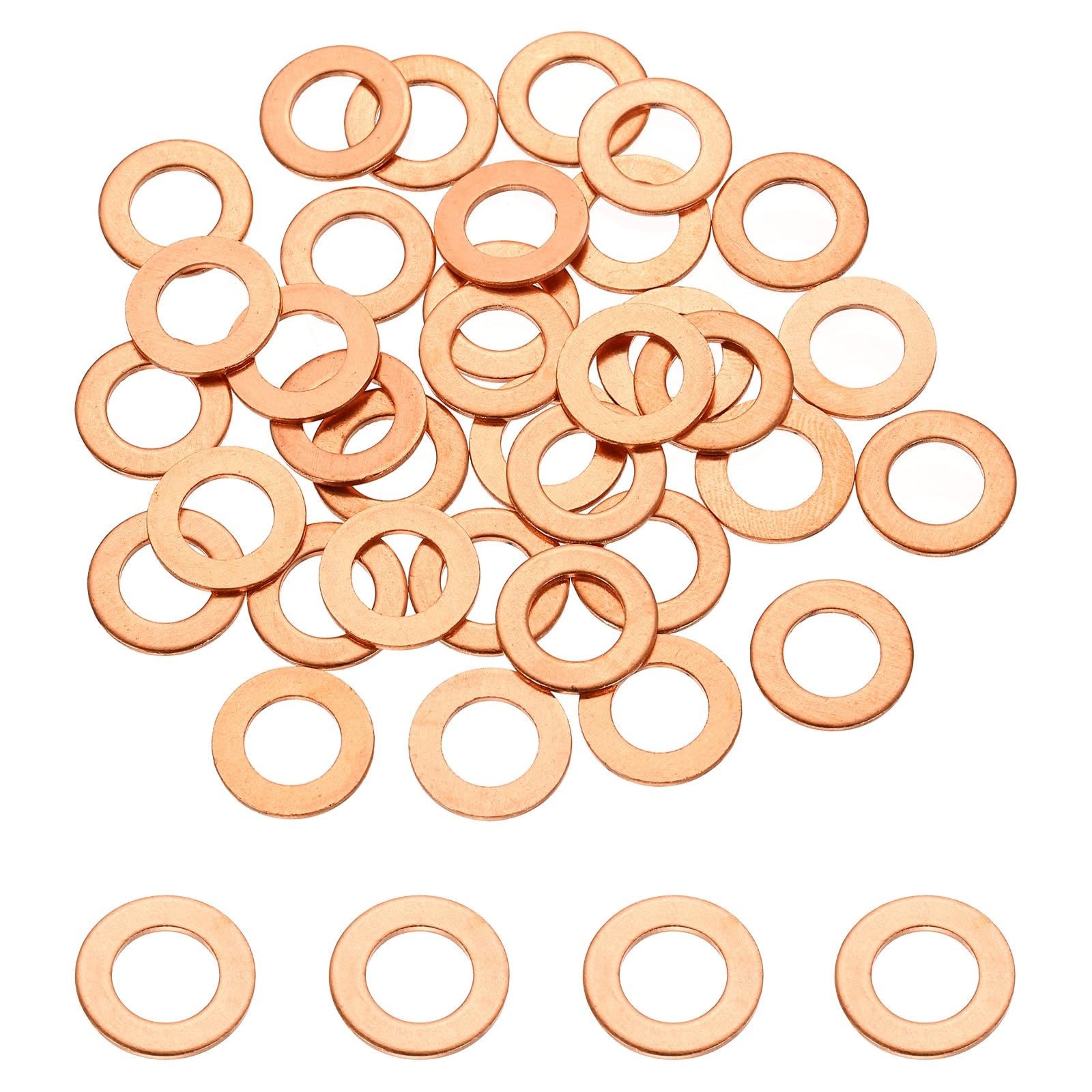 DEFANEX 56 Pcs M8 Copper Washer Sealing Ring (8mm ID 14mm OD 1mm Thickness) Metric Sealing Gasket Flat Crush Washer, for Automotive Plumbing Mechanical Oil Drain Plug โ image 1