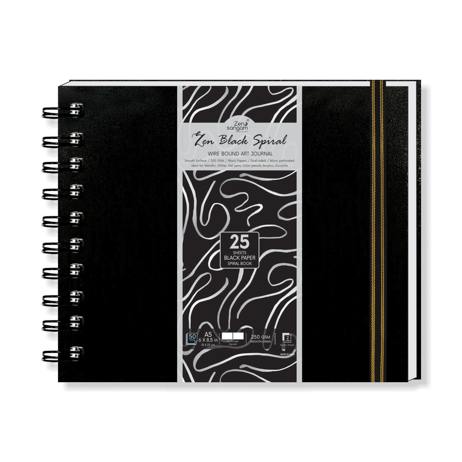 Zen Sangam Artists’ - A5 Spiral 250 GSM Black Paper Sketchbook Journal - Landscape - Smooth Surface - 25 Sheets (50 Pages) - Size (14.8x21cm) - Zen Black - Gouache, Acrylics, Metallic, Glitter, Gels (B09GDSX8W5) Amazon Price History, Amazon Price Tracker