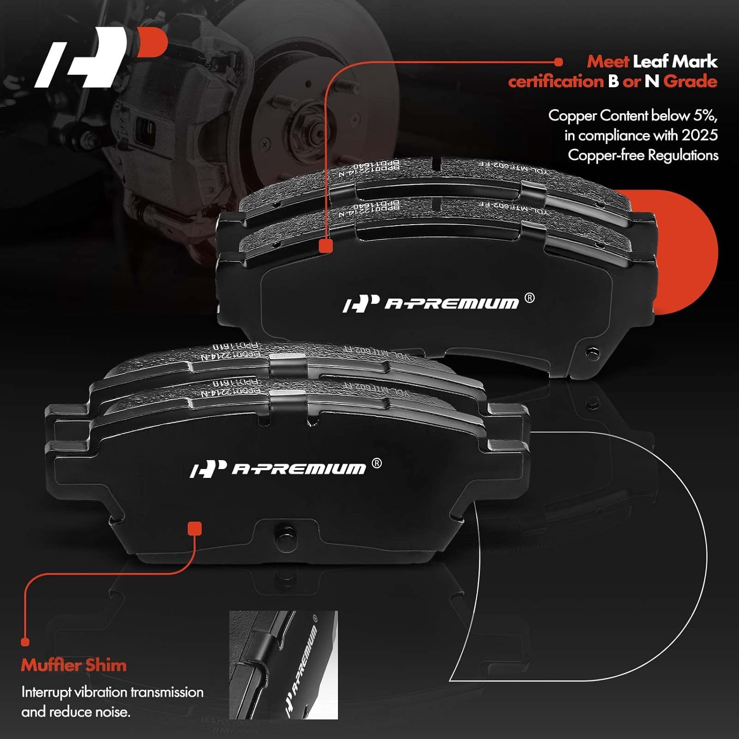 A-Premium Front and Rear Ceramic Brake Pads Set Compatible with Ford, Lincoln, Mazda and Mercury Models - Fusion 2006-2012, MKZ 2007-2012, Zephyr 2006, 6 2006-2013, Milan 2006-2011, 8-Pack