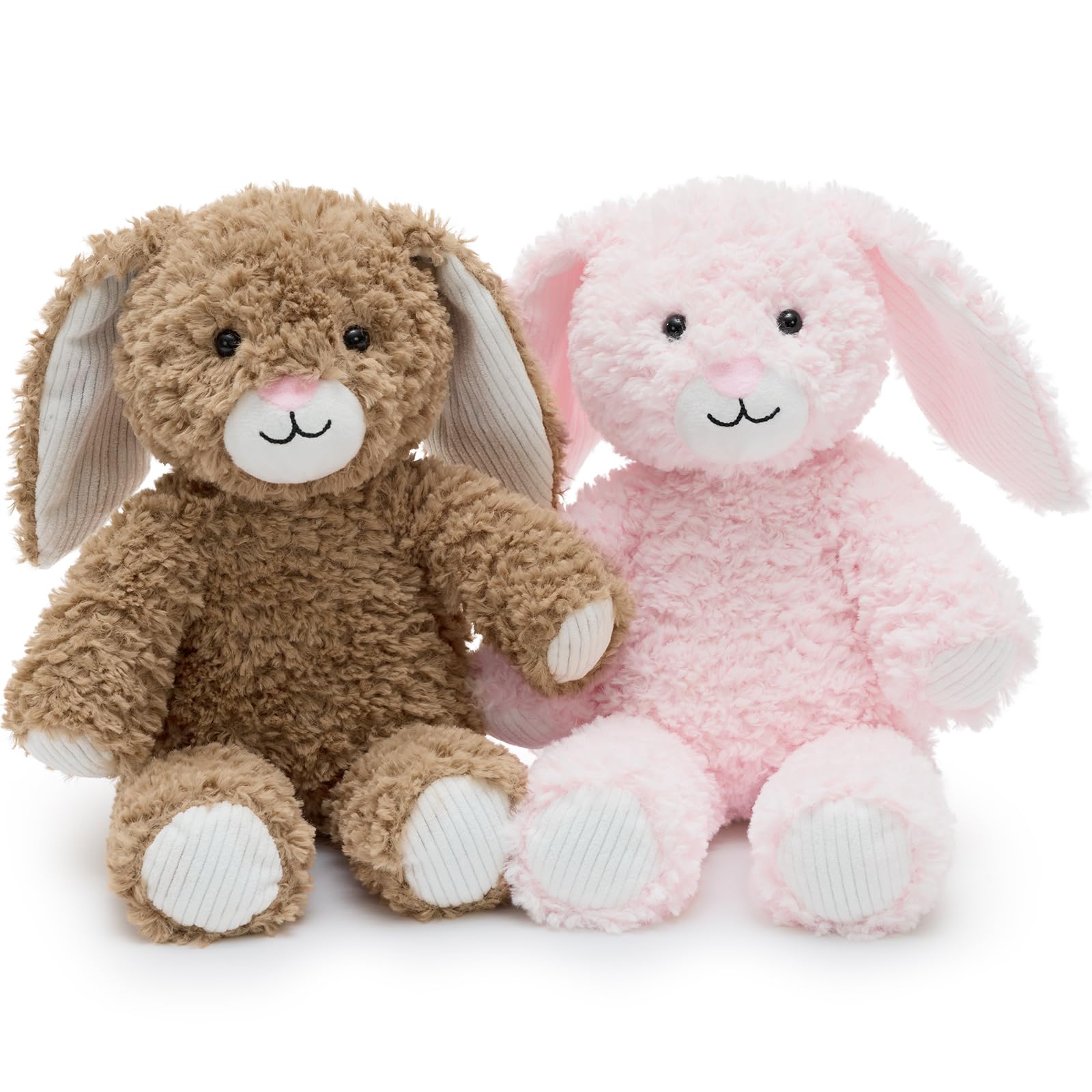 MorisMos 2 Piezas Peluche Conejo Peluche Juguete, 30cm Realista Conejo Juguete Suave, Animal De Relleno Peluche Conejo con Orejas Floppy para NiñOs CumpleañOs Deco (Rosa, MarróN)