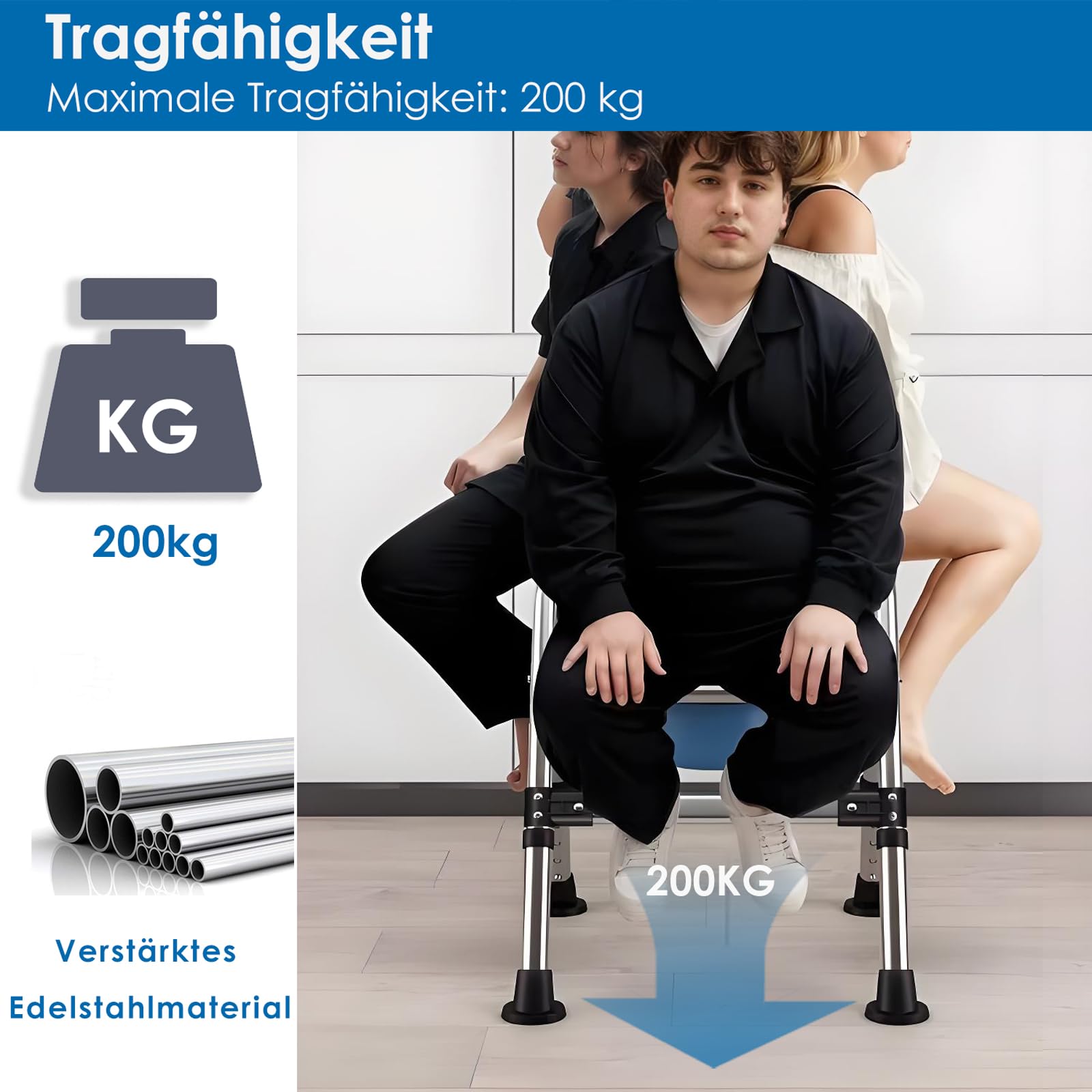 Toilettenstühle für senioren faltbar, höhenverstellbaren toilettenstuhl Tragfähigkeit 200 kg, 50cm breit Edelstahl fahrbar fahrbarer duschstuhl mit papier halter,weicher Sitzfläche (TY-0312)