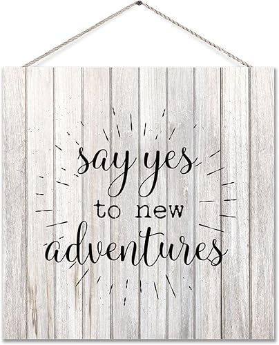 Miniatura 4 de Letrero de madera rústica para decoración del hogar, con texto en inglés "Say Yes to New Adventures", aspecto envejecido, letrero decorativo de casa