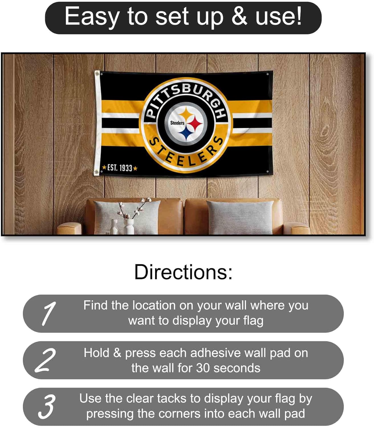 WinCraft Pittsburgh Steelers Patch Button Banner and Tapestry Wall Tack Pads - Image 4
