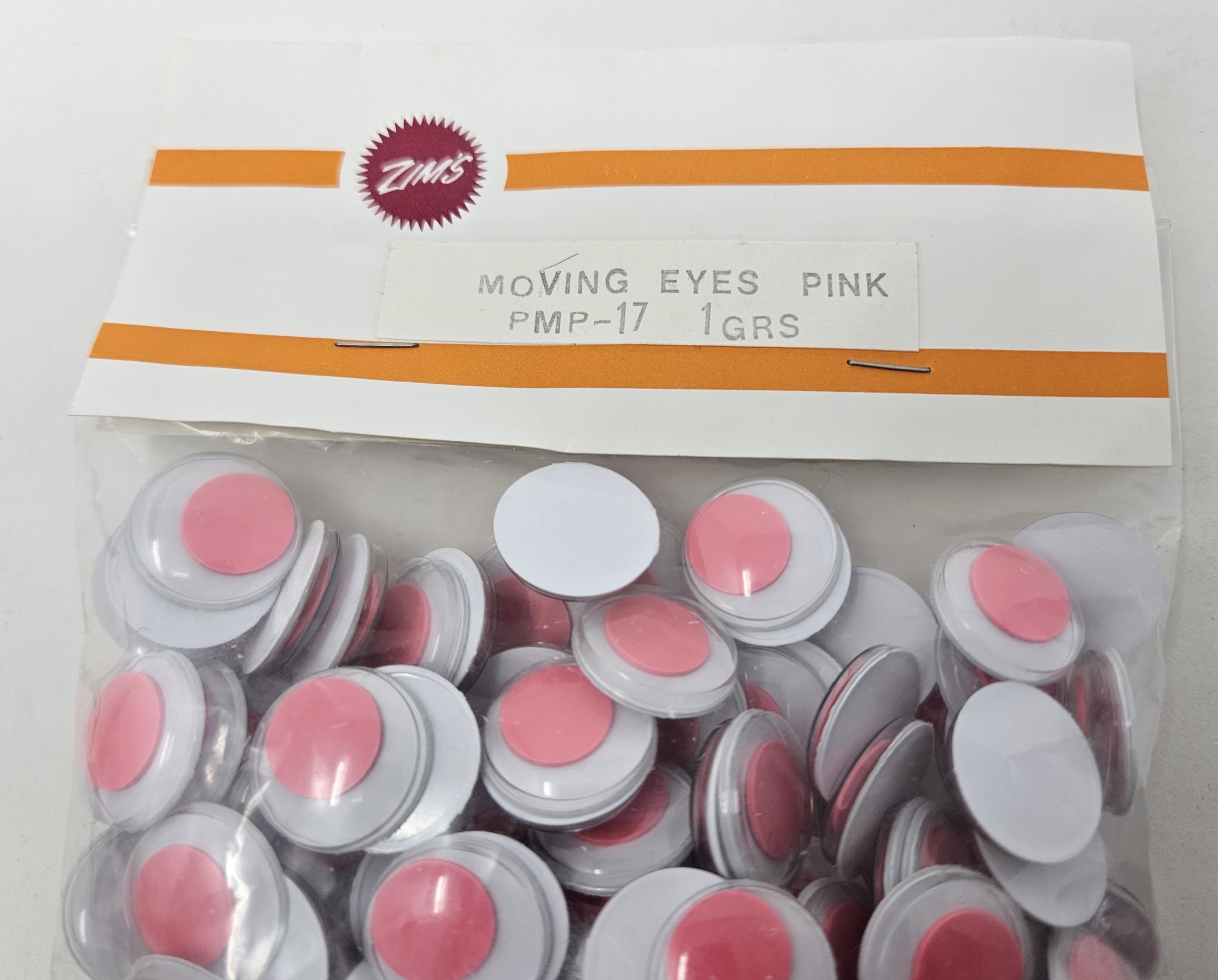 Zim's 17mm Pink Round Paste-On Glue-On Moving Wiggle Googly Plastic Eyes for Craft Dolls or Puppets (Pack of 144)