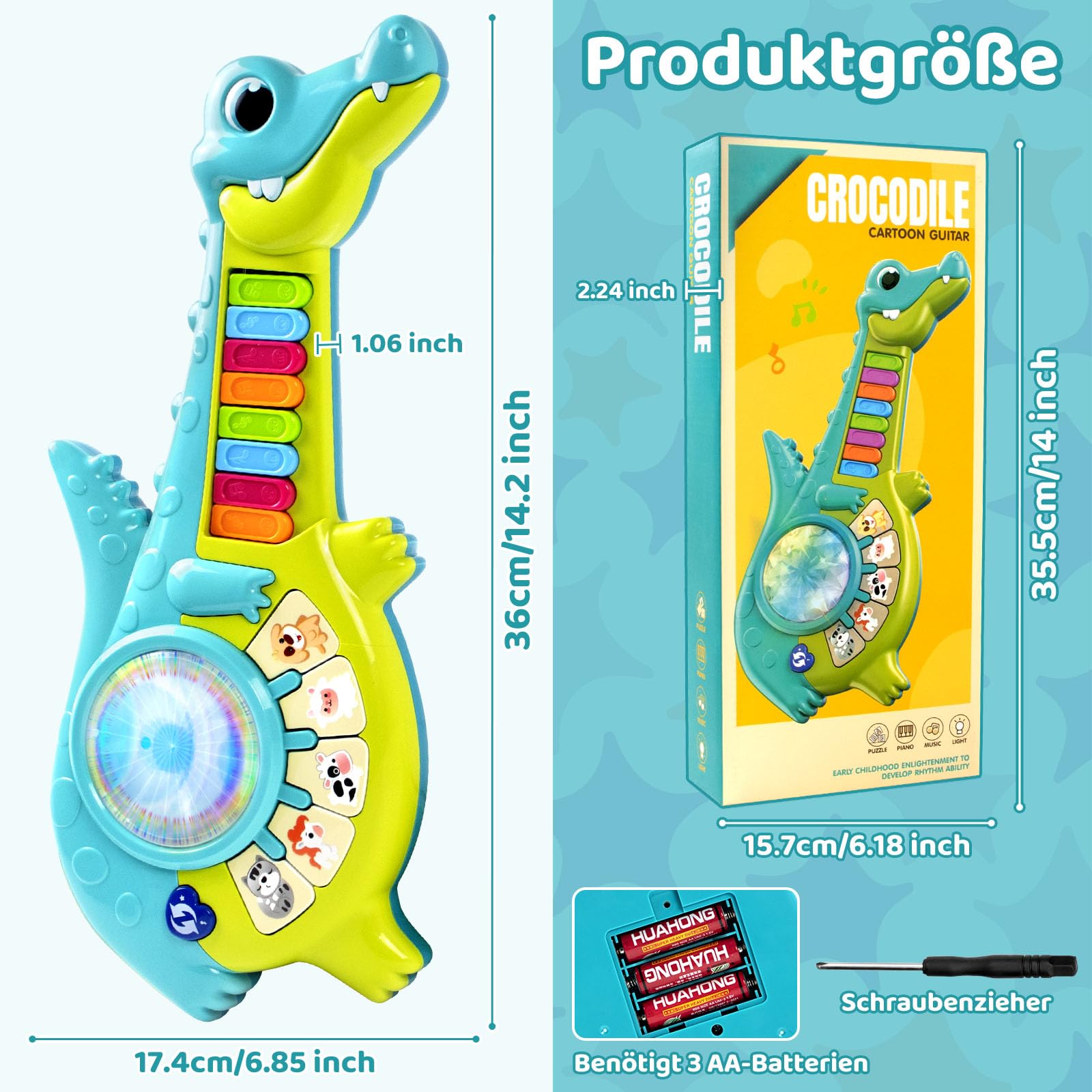 Musikalisches Spielzeug für Baby ab 1 Jahr Lernspielzeug Gitarre mit Tiergeräuschen, Musik Spielzeug mit Lichtern, Musik Montessori Kleinkind Spielzeug für Jungen & Mädchen, Geschenk 12 18 Monate