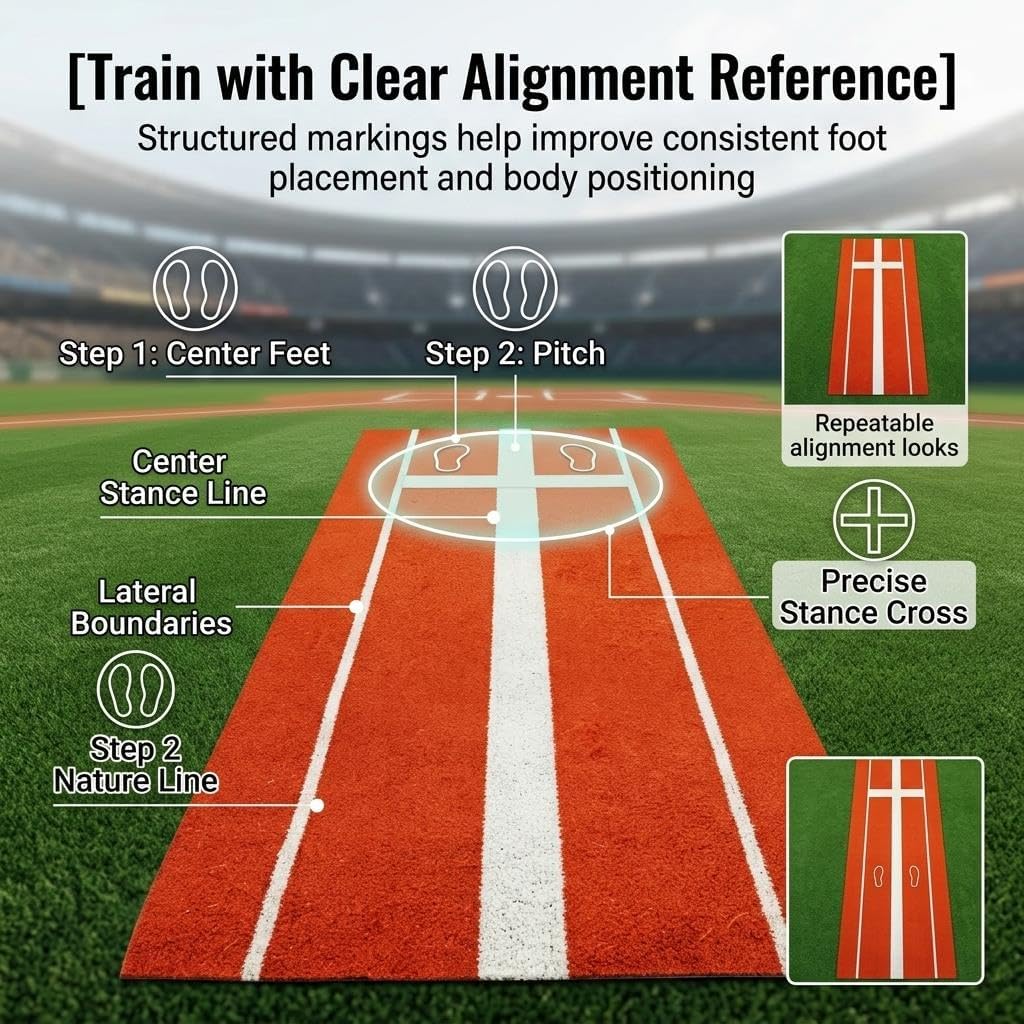 All-in-1 Pitching Mat for Baseball Softball, Non-Slip Training Mat with Rubber Mound, Heavy Duty Portable Pitch Mat for Pitching, Hitting and Sliding