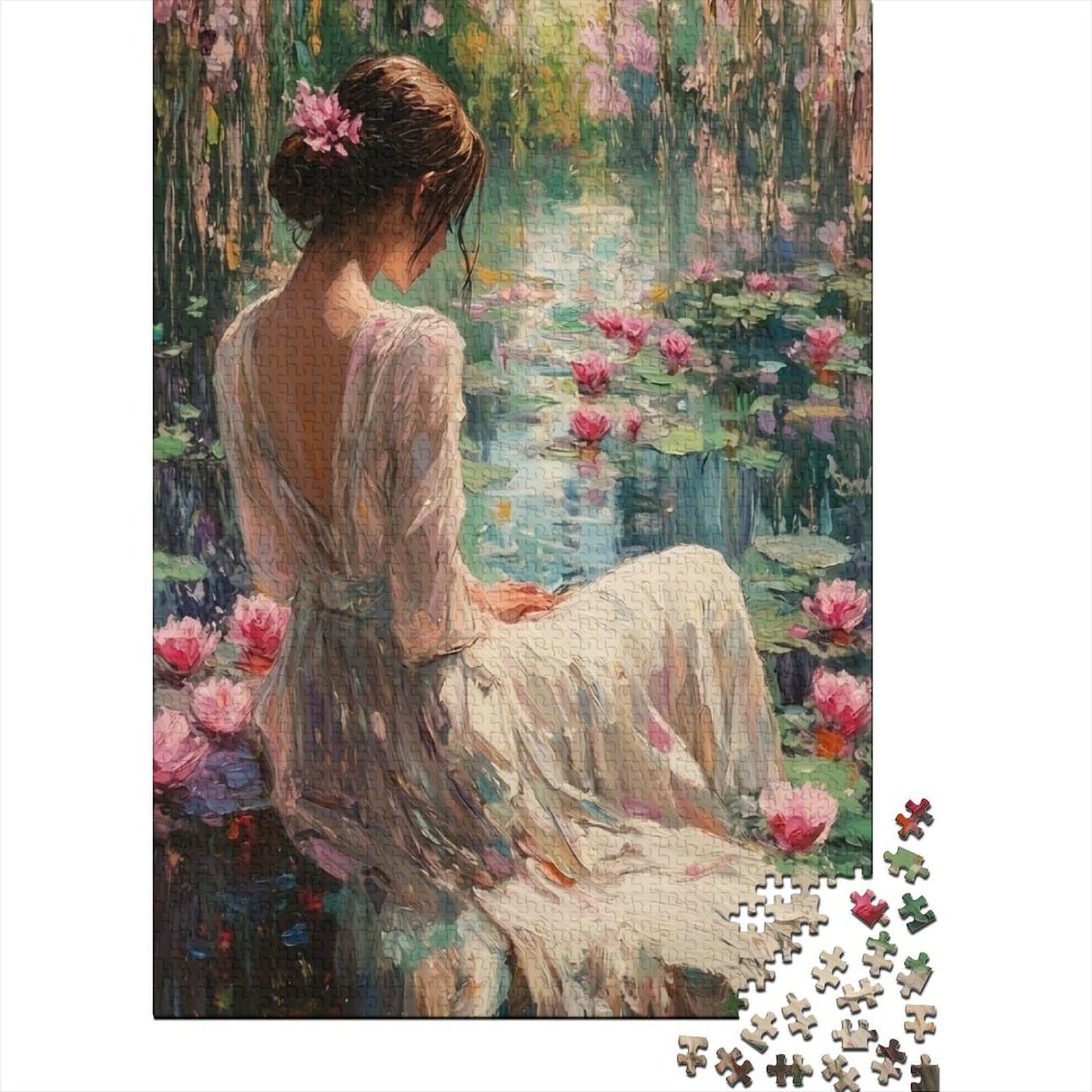Elegant Lady Garden 1000 Piece Jigsaw Puzzle Adult Paper Leisure Decor Stress Relief Focus nan