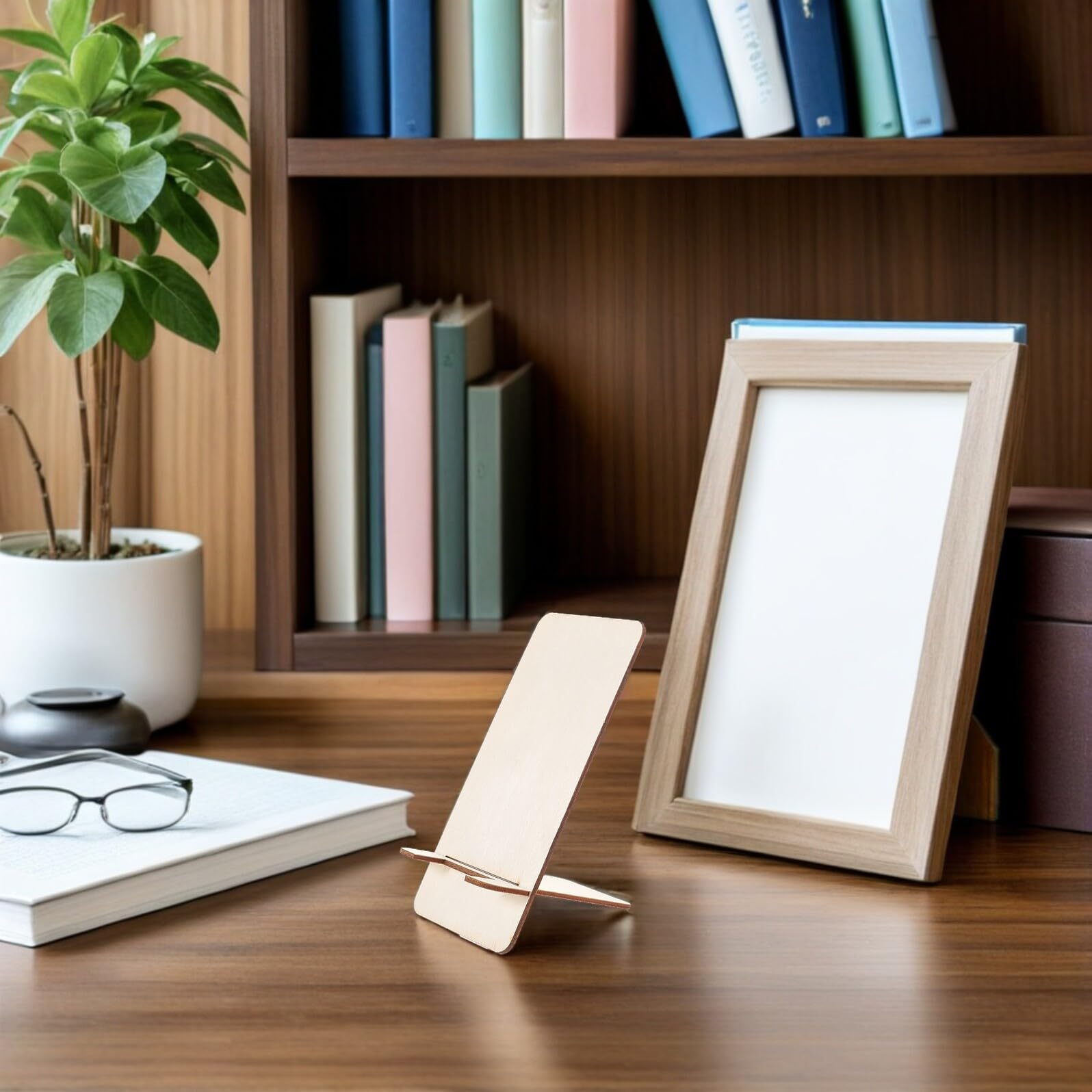 Zerodeko Supporto da Scrivania per Cellulare in Legno Massello, Porta Telefono Creativo da Tavolo per Uso Ufficio, Set da 25 Pezzi Portacellulare in Legno Naturale per Videochiamate