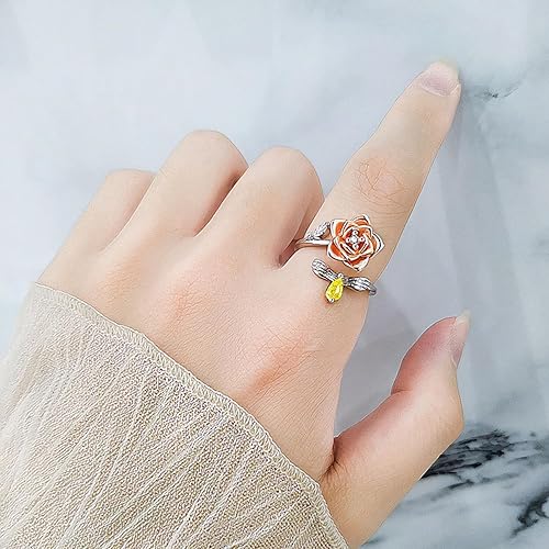 Miniatura 3 de Anillos giratorios para la ansiedad para mujer, anillos abiertos ajustables, anillos de rosas con margaritas, para aliviar el estrés, anillos
