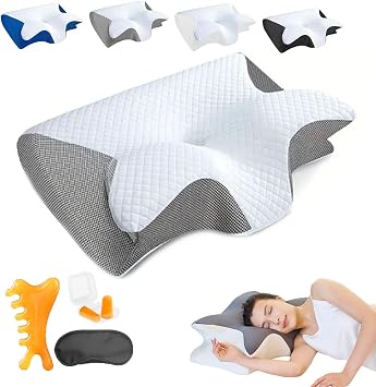 2 in 1 Ergonomic Pillow, Breathable Comfortable Memory Foam Cervical Neck Pillows, Relieve Neck Pain for Side & Back Sleepers Gray