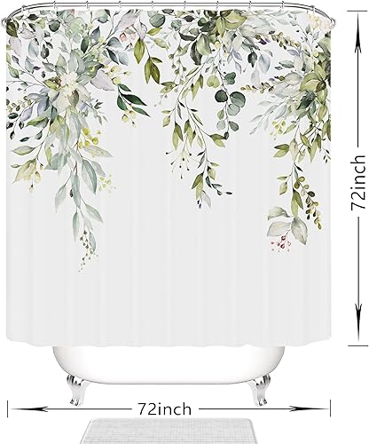 Miniatura 7 de Cortina de ducha de eucalipto verde salvia, juego de cortinas de ducha botánicas para baño, tela impermeable con 12 ganchos, 72 x 72 pulgadas
