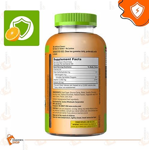 Miniatura 3 de Kirkland Signature Vitamina C 250 mg, vitamina para gomitas para adultos, 180 gomitas + incluye adhesivo Venanciosfridge (paquete de 2)