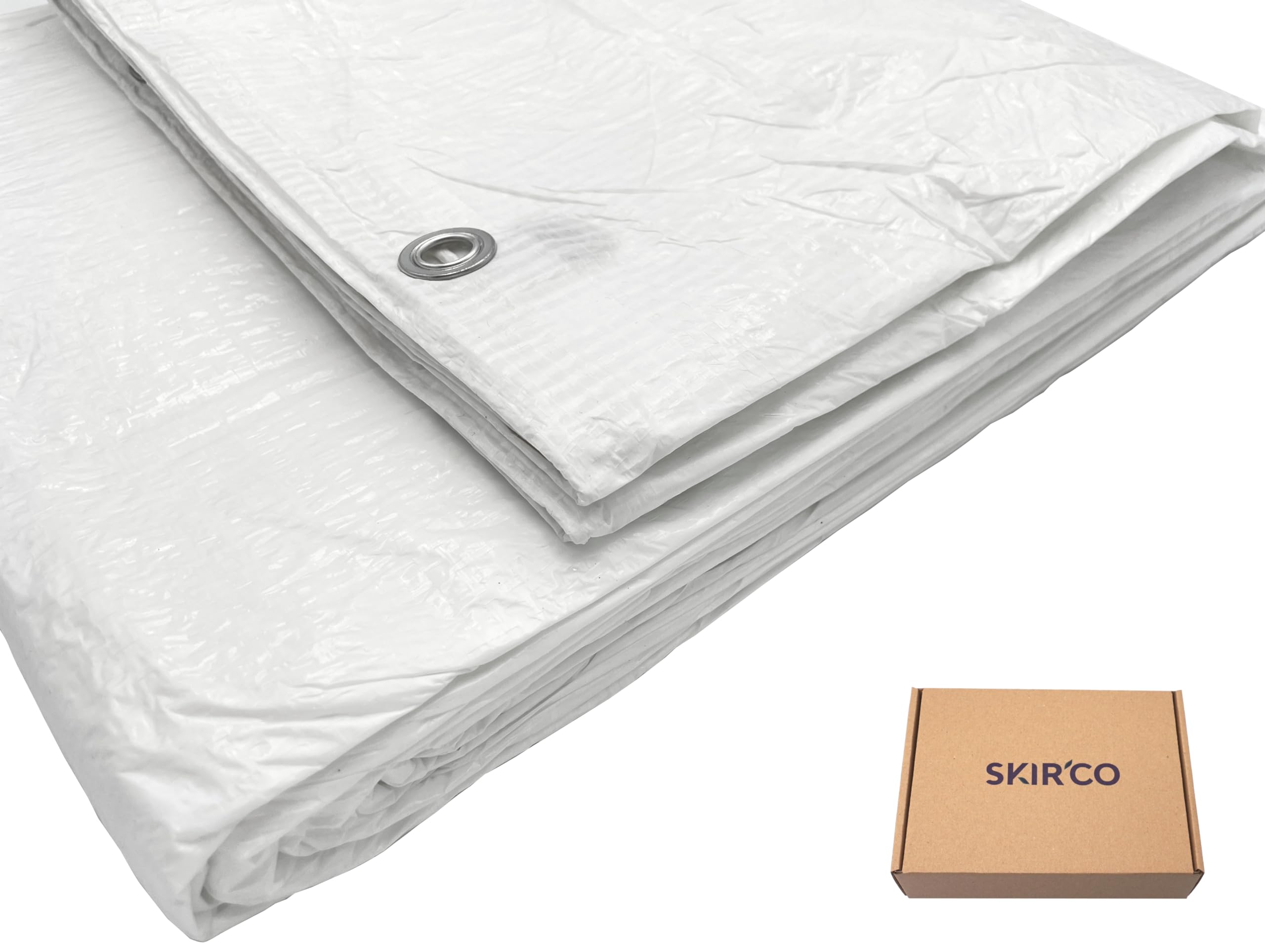 SKIR'CO White Tarpaulin 3 x 3 m, Waterproof, 55 g/m2 Sheet with Eyelets, Protective Sheet, Car Cover, Multipurpose Tarpaulin - Image 2