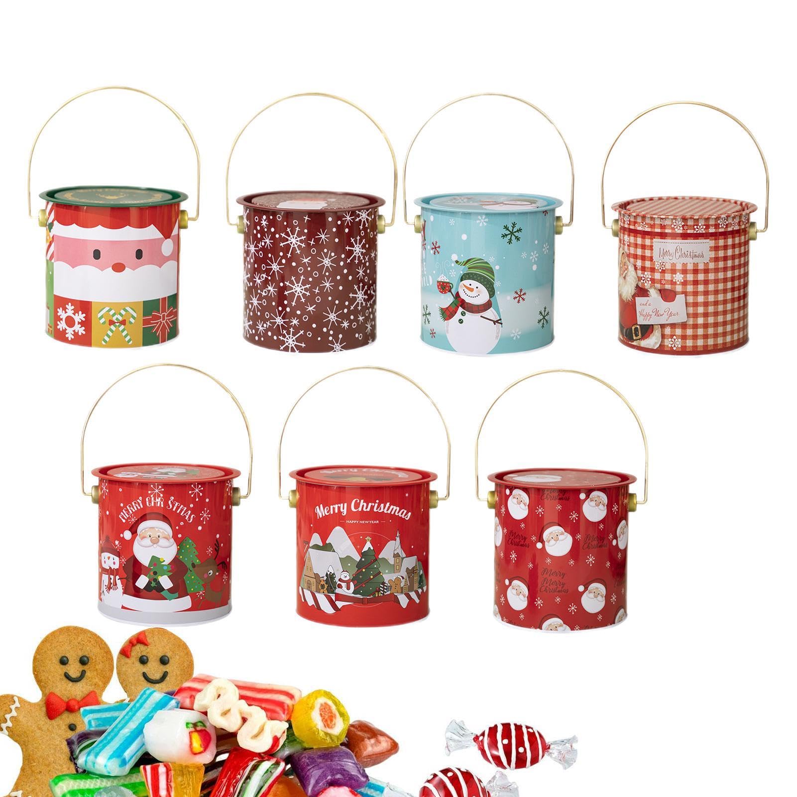 Bocaux à bonbons de Noël, boîtes à biscuits de Noël avec couvercle | Petits récipients alimentaires avec poignée, 7 boîtes décoratives pour chocolat, bonbons, biscuits, thé, café