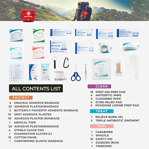 Miniatura 3 de Mini botiquín de primeros auxilios  Kit médico de emergencia pequeño de 137 piezas para el hogar, coche, viajes, camping y actividades al aire libre