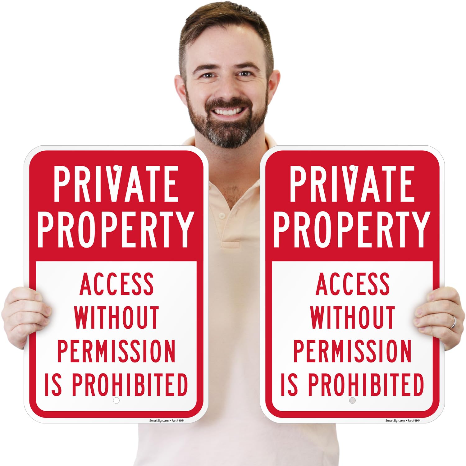 SmartSign Letrero de acceso a propiedad privada sin permiso, paquete de 2, 12 x 18 pulgadas, compuesto de aluminio de 80 mil de grosor (ACM), agujeros preperforados, rojo y blanco, fabricado en