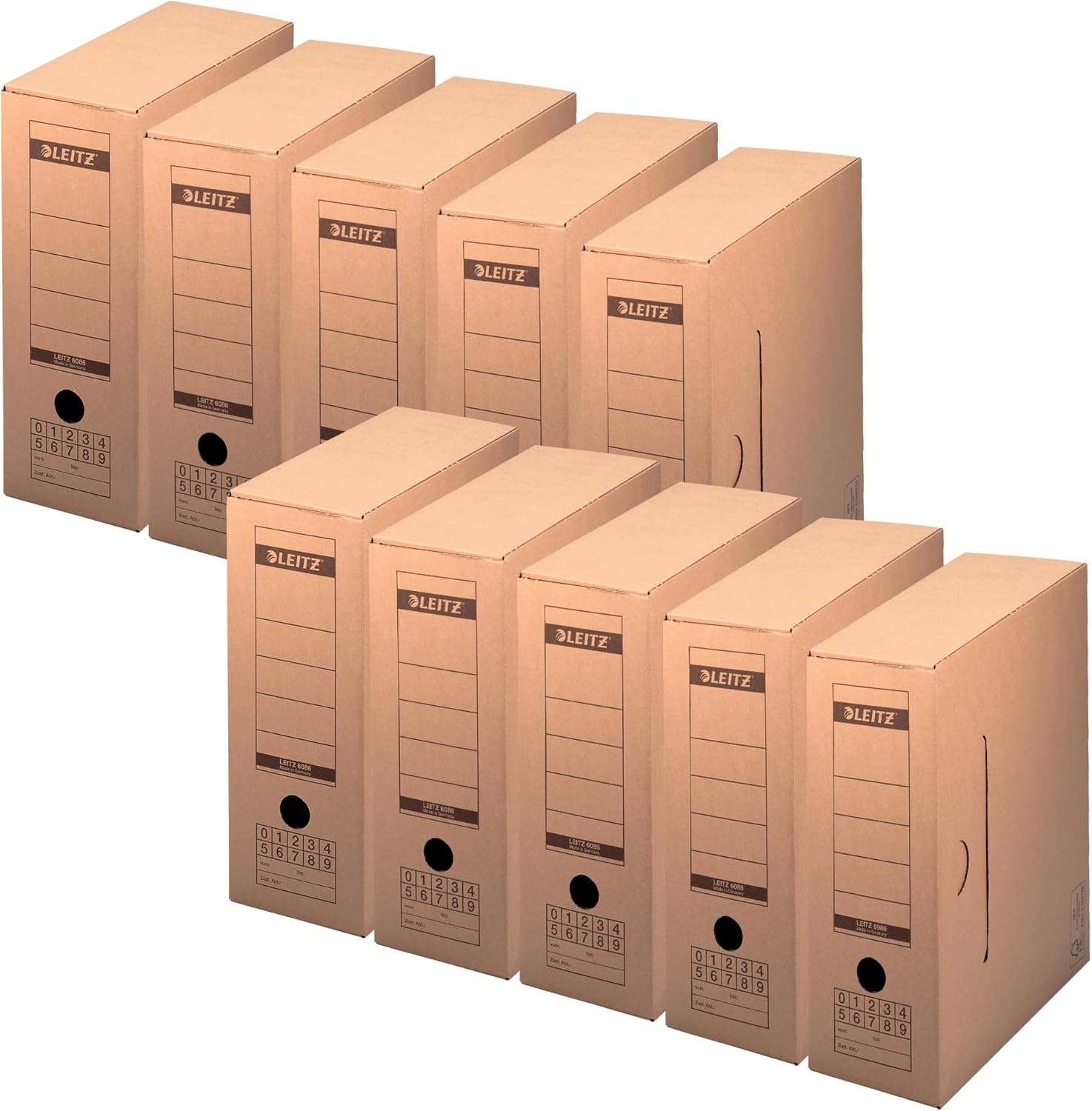 Leitz Premium archive box with flap, 10 pieces, 100% recyclable, FSC certified, natural brown, 6086000