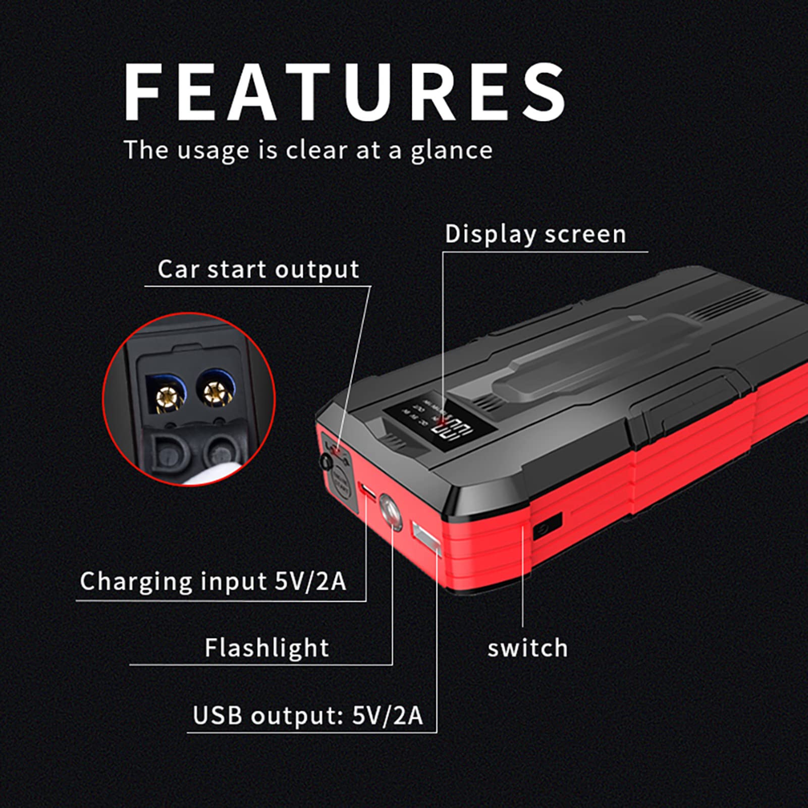 FAXIOAWA Avviatore di Emergenza per Auto Portatile da 12 Volt, Batteria Esterna Power Bank Batteria per Auto da 600 A per autoveicoli, Camion, motociclette, SUV