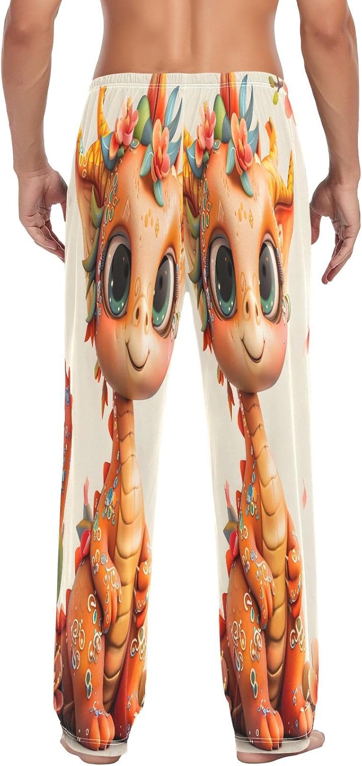 ALAZA Cute Dragon Cherry Blossom Men's Pajama Pants Men Cotton Pajama Bottoms with Pockets, S