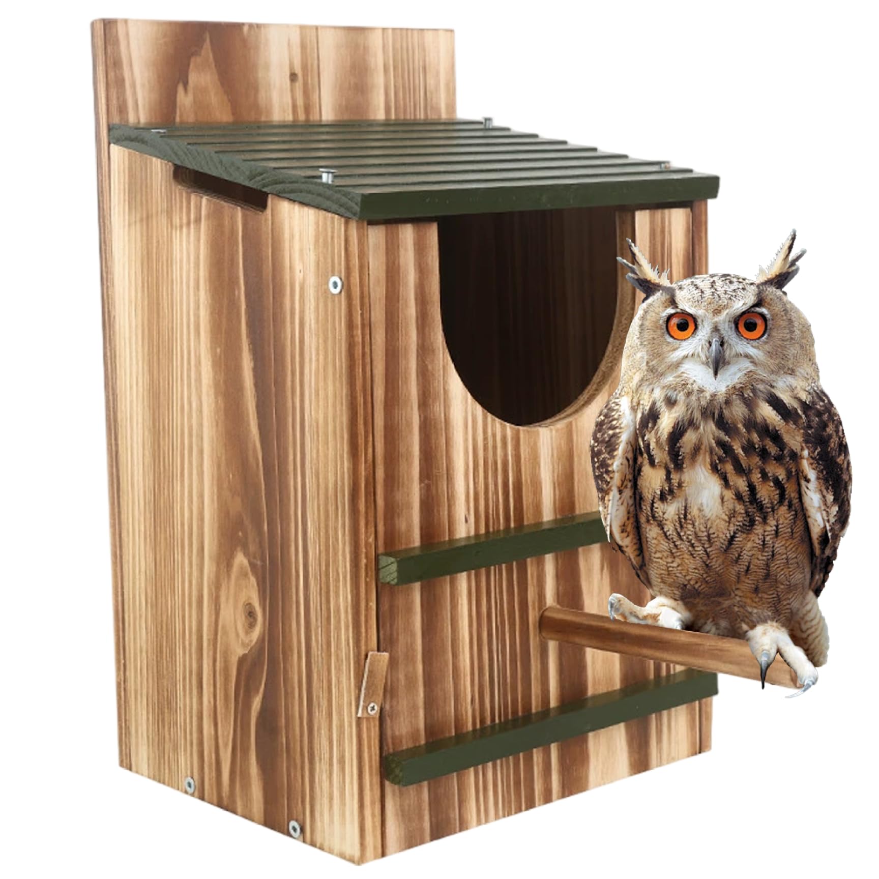 Casa de búhos, Casas de pájaros de Madera para Exteriores, Caja Nido de búhos con Poste de pie, Requiere fácil Montaje, Casas de pájaros para Exteriores, casa
