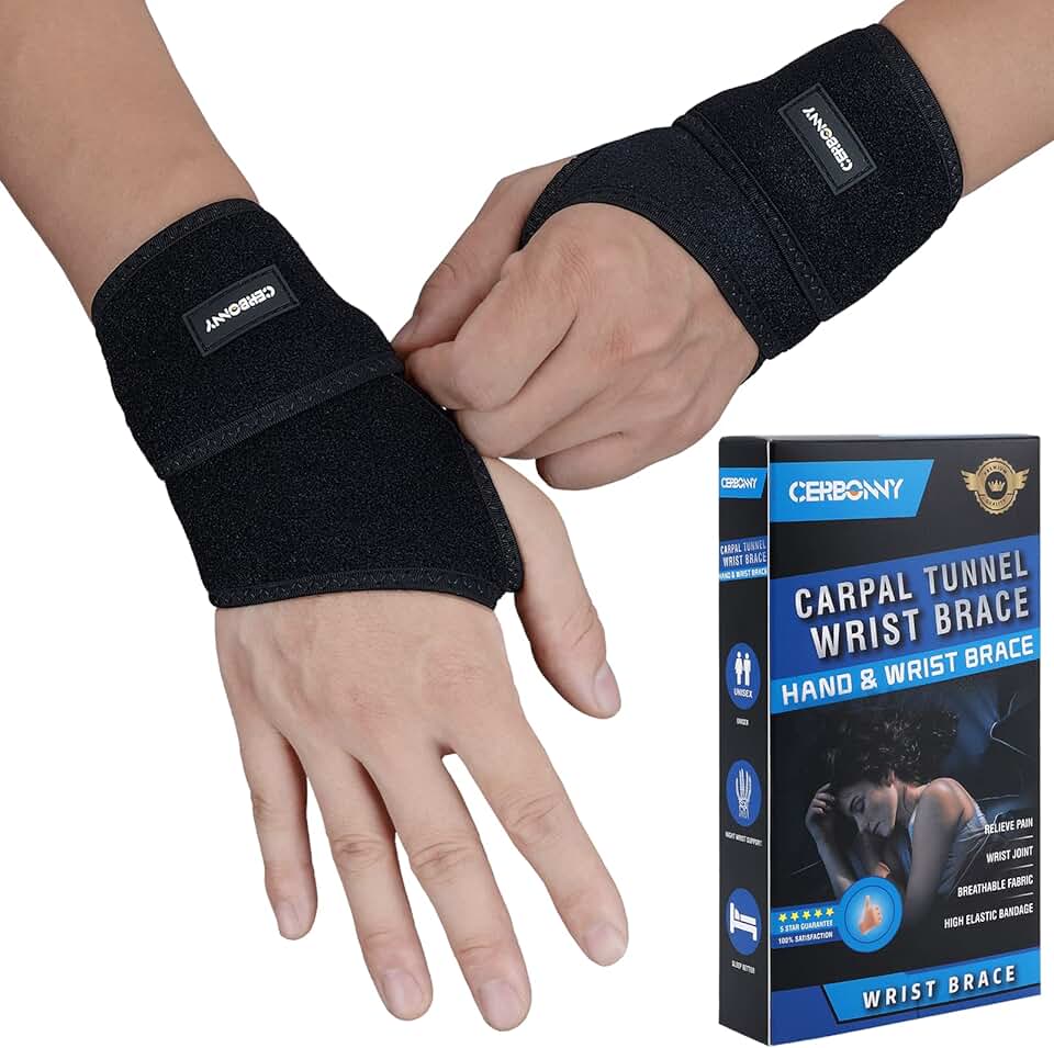 CERBONNY Carpal Tunnel Wrist Brace,2Pack Wrist Support Brace Adjustable Wrist Strap Reversible Wrist Brace for Sports Protecting/Tendonitis Pain Relief/Carpal Tunnel/Arthritis-Right&amp;Left
