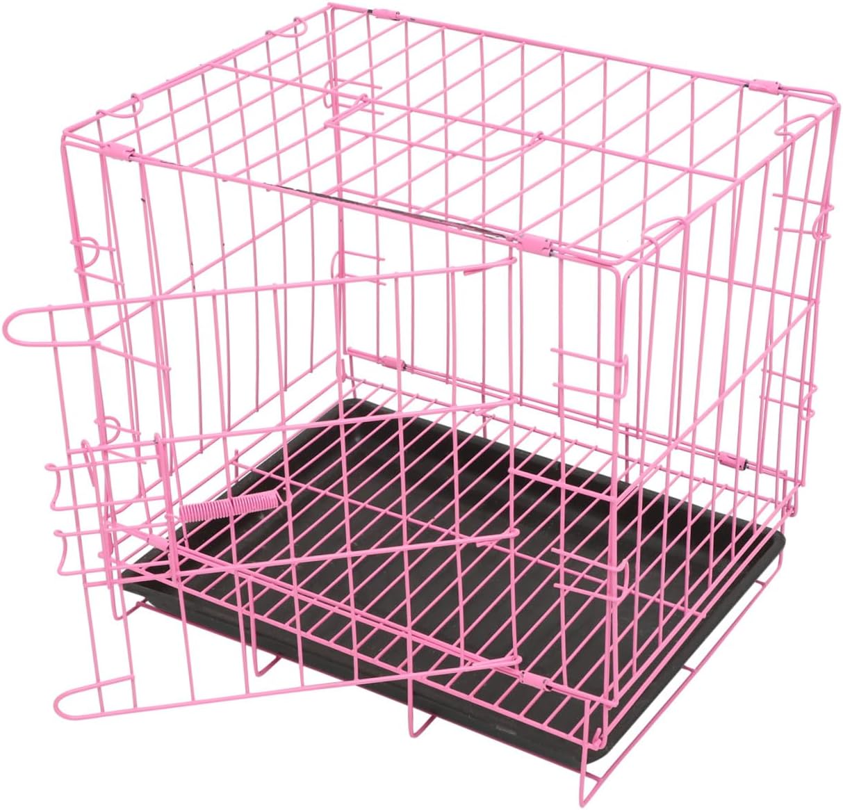 GANAZONO Folding Pink Pet Cage Small Medium Dog and Cat Kennel Iron Cage Portable Comfortable Enclosure for Rabbits Poodles and Small Animals