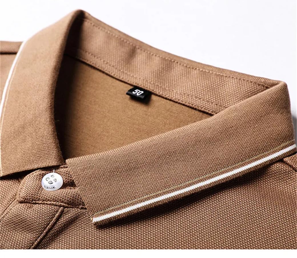 Polo da uomo a maniche lunghe, tinta unita, morbida, con risvolto, polo casual da lavoro, bottoni