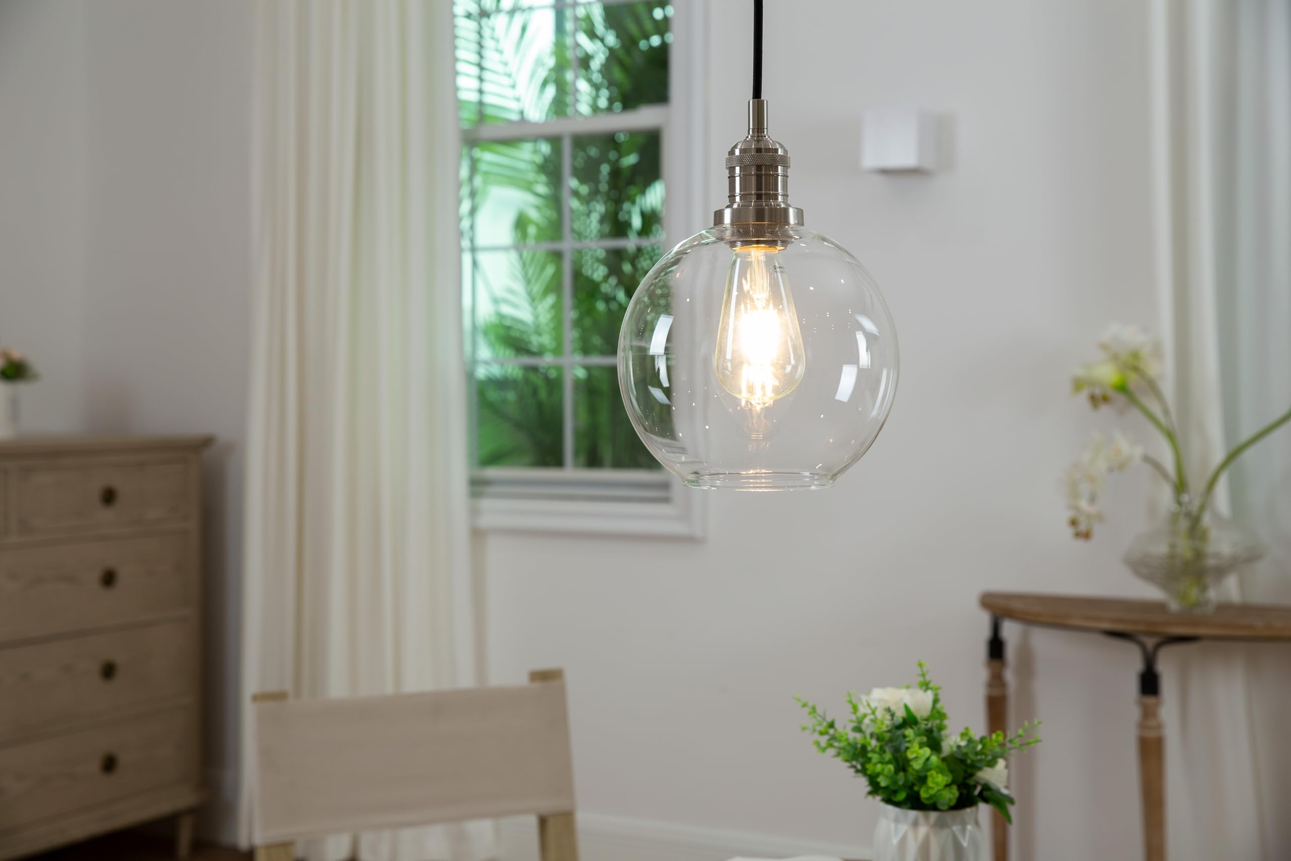 Phansthy Brushed Industrial Vintage Pendant Light Retro Ceiling Light 20Cm Globe Clear Glass Shade Hanging Light Decoration Lamp For Loft Kitchen Coffee Bar E27 (Brushed)