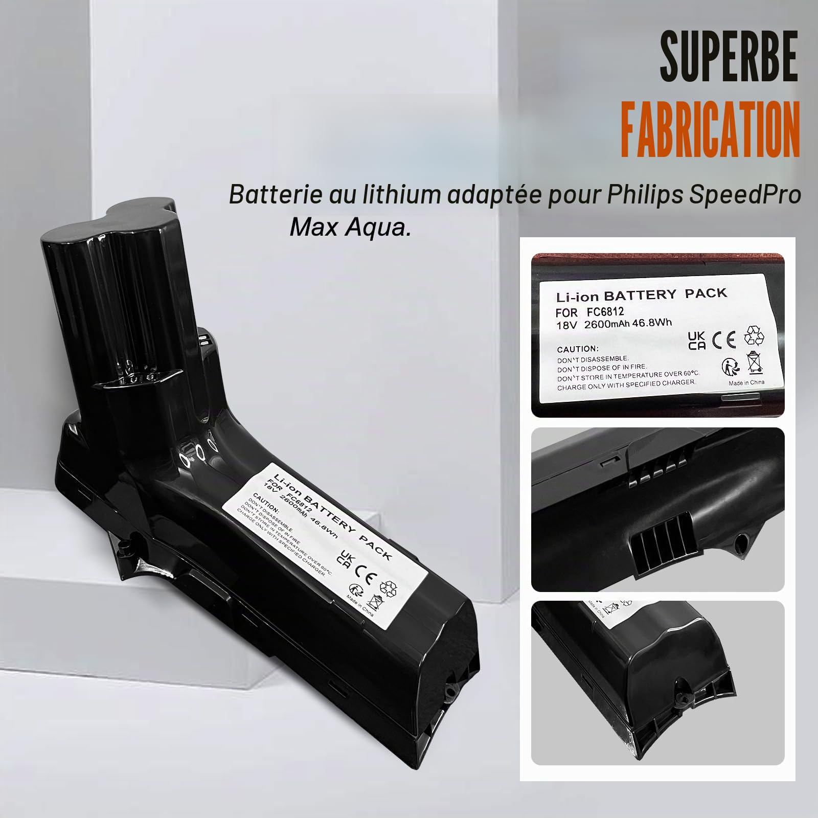 18V Batterie pour aspirateur Philips,Compatible avec Philips SpeedPro Max Aqua,SpeedPro Max Stick, FC6813,FC6814,FC6812,FC6801,etc.Seul l'aspirateur 18V est Pris en Charge,Pas l'aspirateur 25.2V