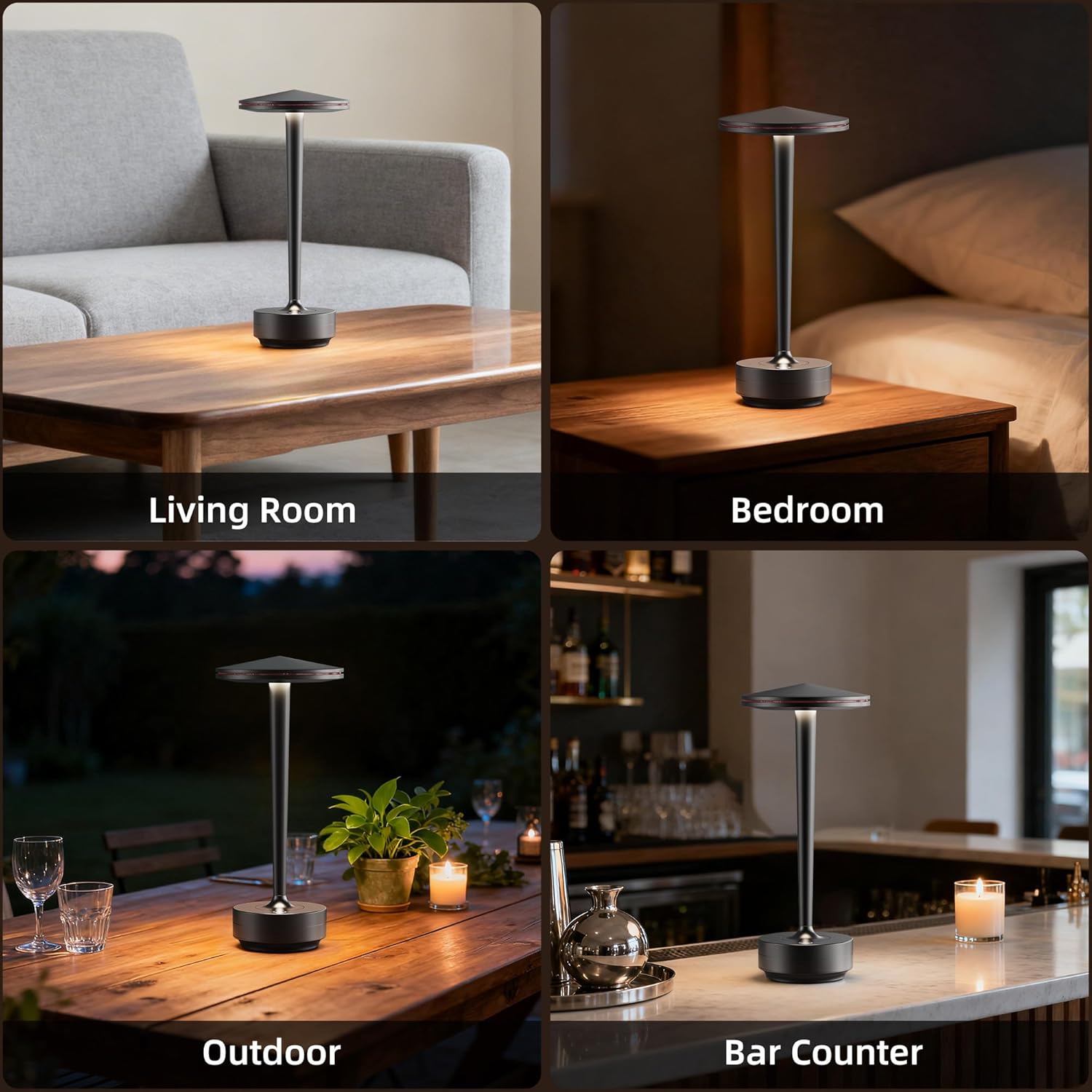 2pack Rechargeable Cordless Table Lamp, LED Portable Powered LED Battery Light 6000mAh USB Desk Lamp, for Restaurants Outdoor (2pack Black)