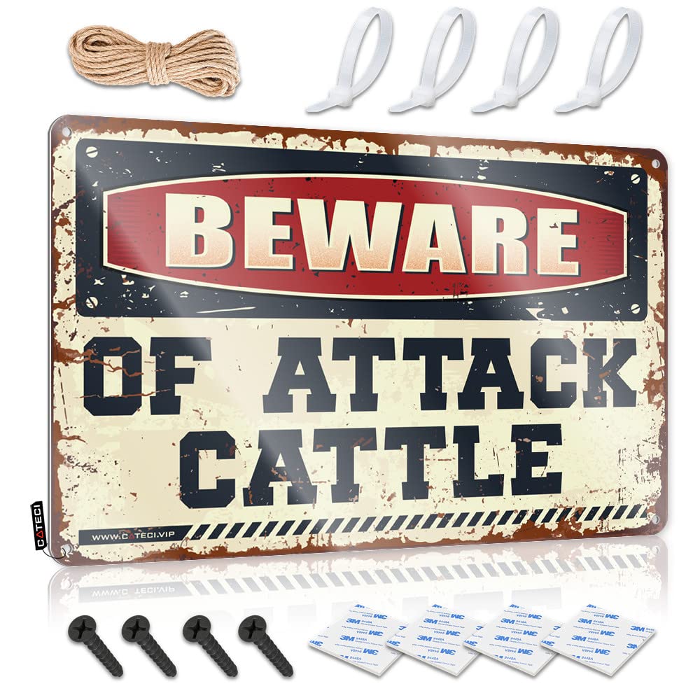Fzfn Boys Colour Farmhouse Signs Grunge Stuff For Room Decor Beware Of Attack Cattle - Vintage Wall Decor For Bars(20X30cm)