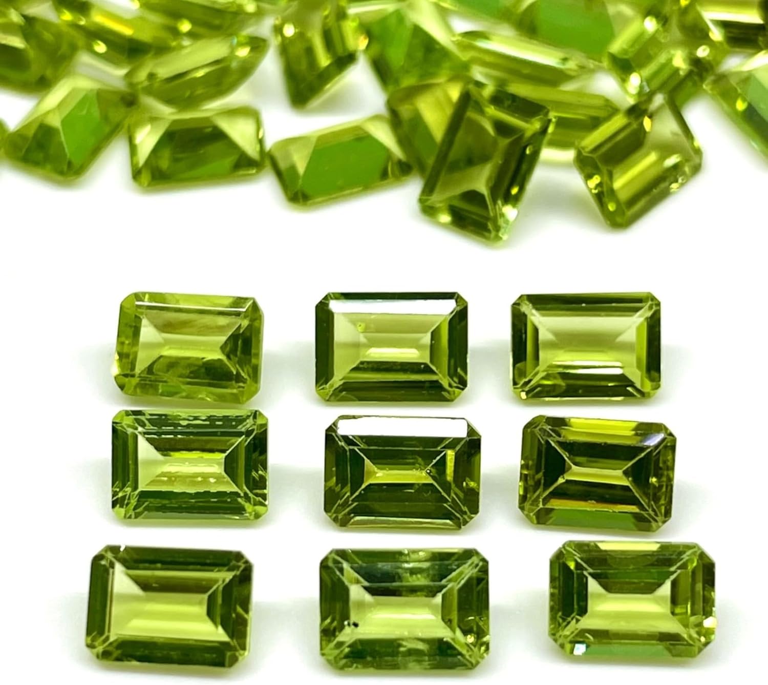 9 Pcs Natural Peridot 7x5mm Emerald Cut Top Quality Loose Untreated Gemstones