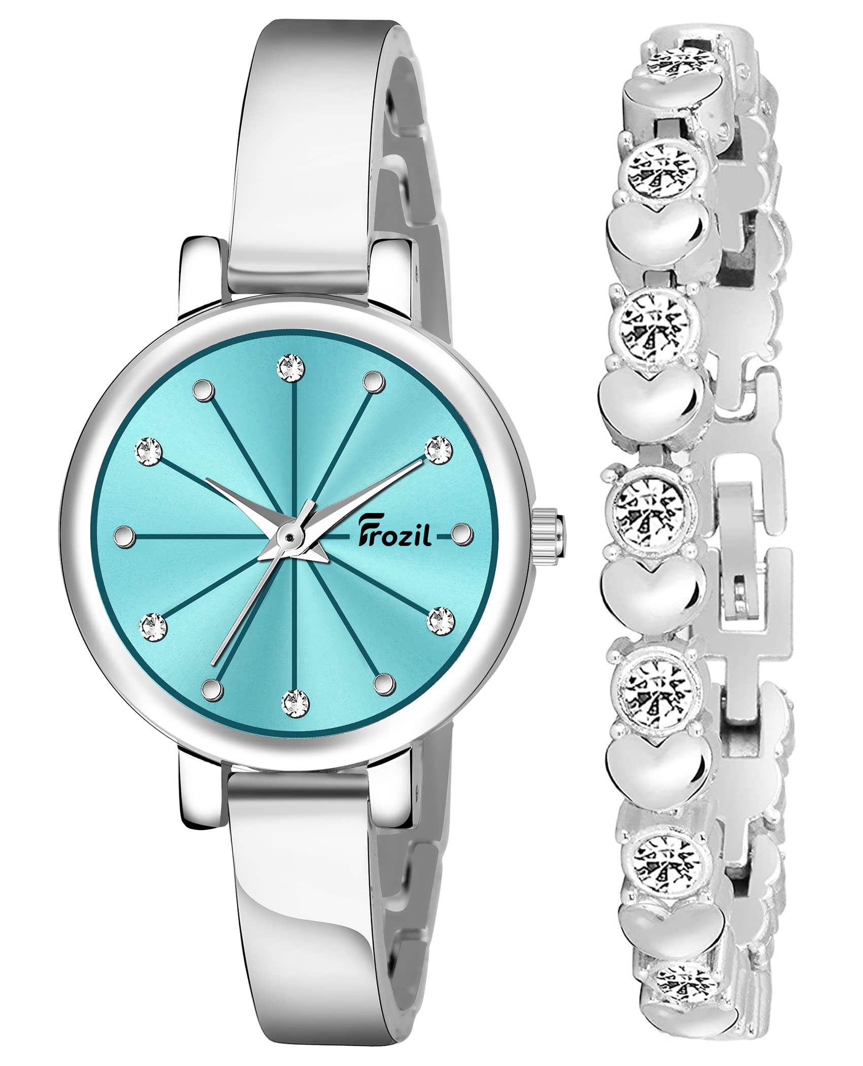 FROZIL Analogue Sky Blue Dial Silver Coloured Strap Womens Wath with Cosmic Bracelet Combo for Girls (B0B15J3G4Y) Amazon Price History, Amazon Price Tracker