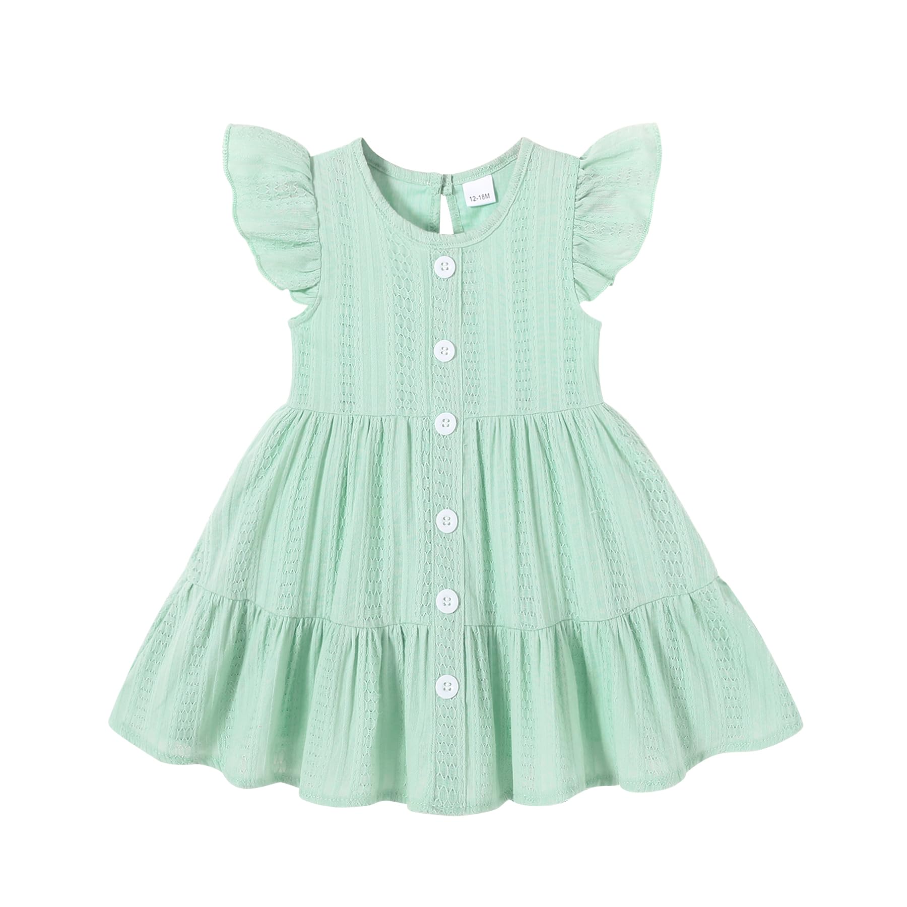 Happy Town Toddler Baby Girl Casual Dresses Summer Sundress Ruffle Button Down Solid Girl's Boho Dress Spring Outfits