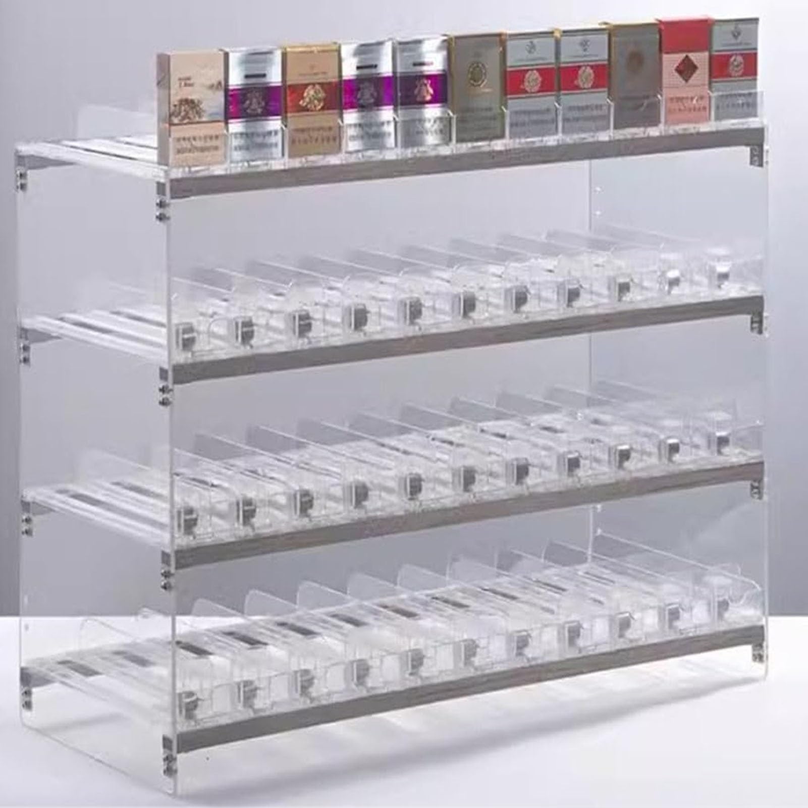 JOUFNING Wandmontierter Zigarettenständer, Automatischer Zigarettenschieber, Multifunktionale Aufbewahrung Aus Transparentem Acryl, Supermarkt-Verkaufsvitrine(55.5x28.4x24.5cm) Business, Industry & Science