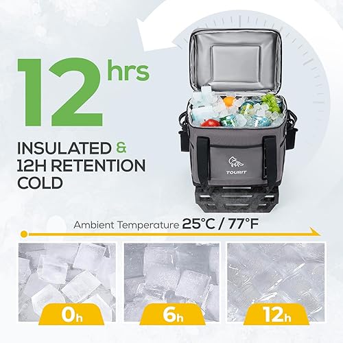 Miniatura 4 de TOURIT Hielera portátil plegable para 50 latas con espacio de 29 litros y carrito todoterreno reforzado con ruedas, fácil transporte, baúl de hielo