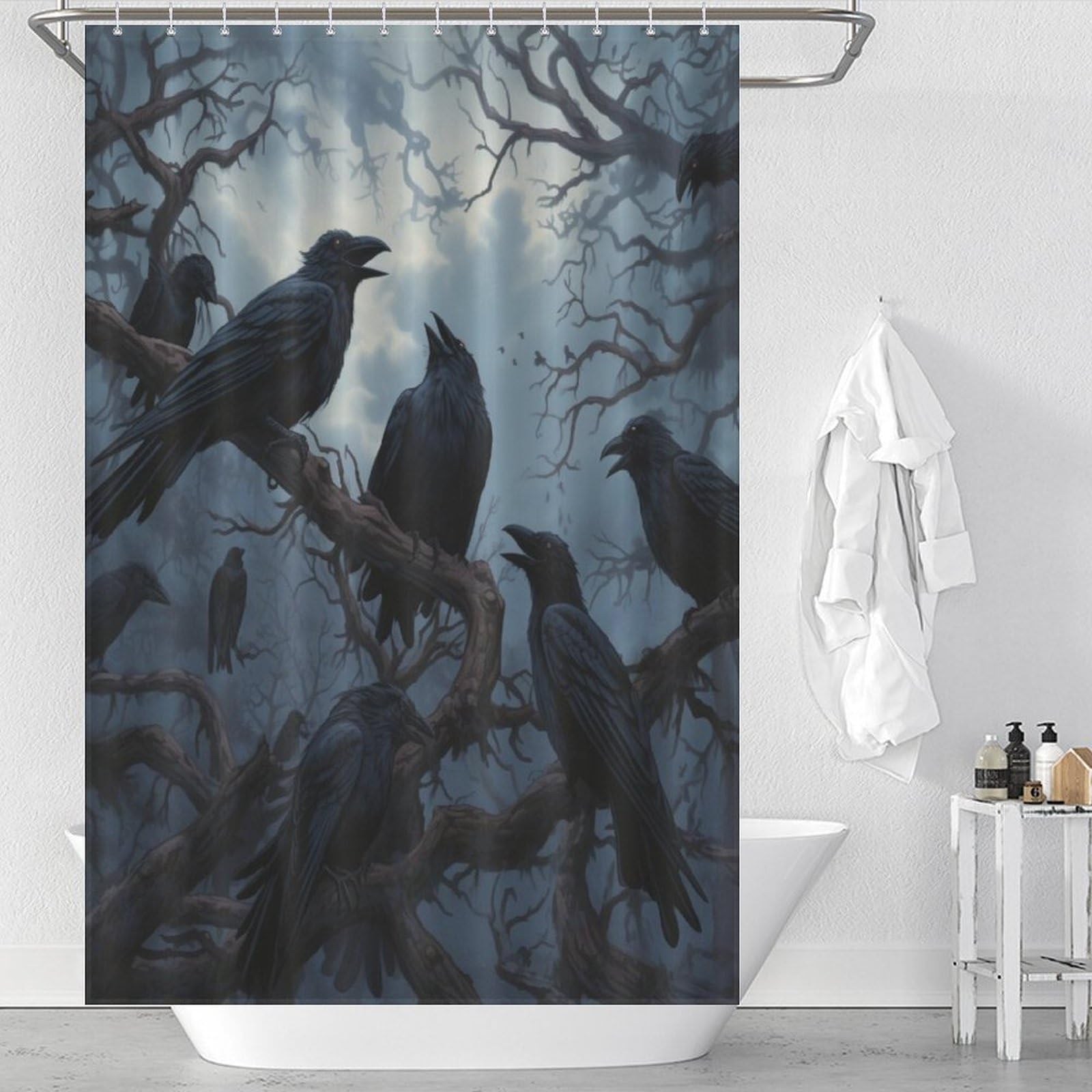 Rideau de douche corbeau en polyester 122x183cm avec 12 anneaux
