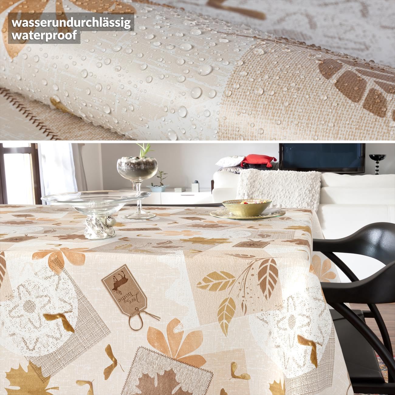 Mantel de hule lavable, fácil de limpiar, efecto loto, exterior, jardín, roble brillante, 320 x 140 cm (ovalado)