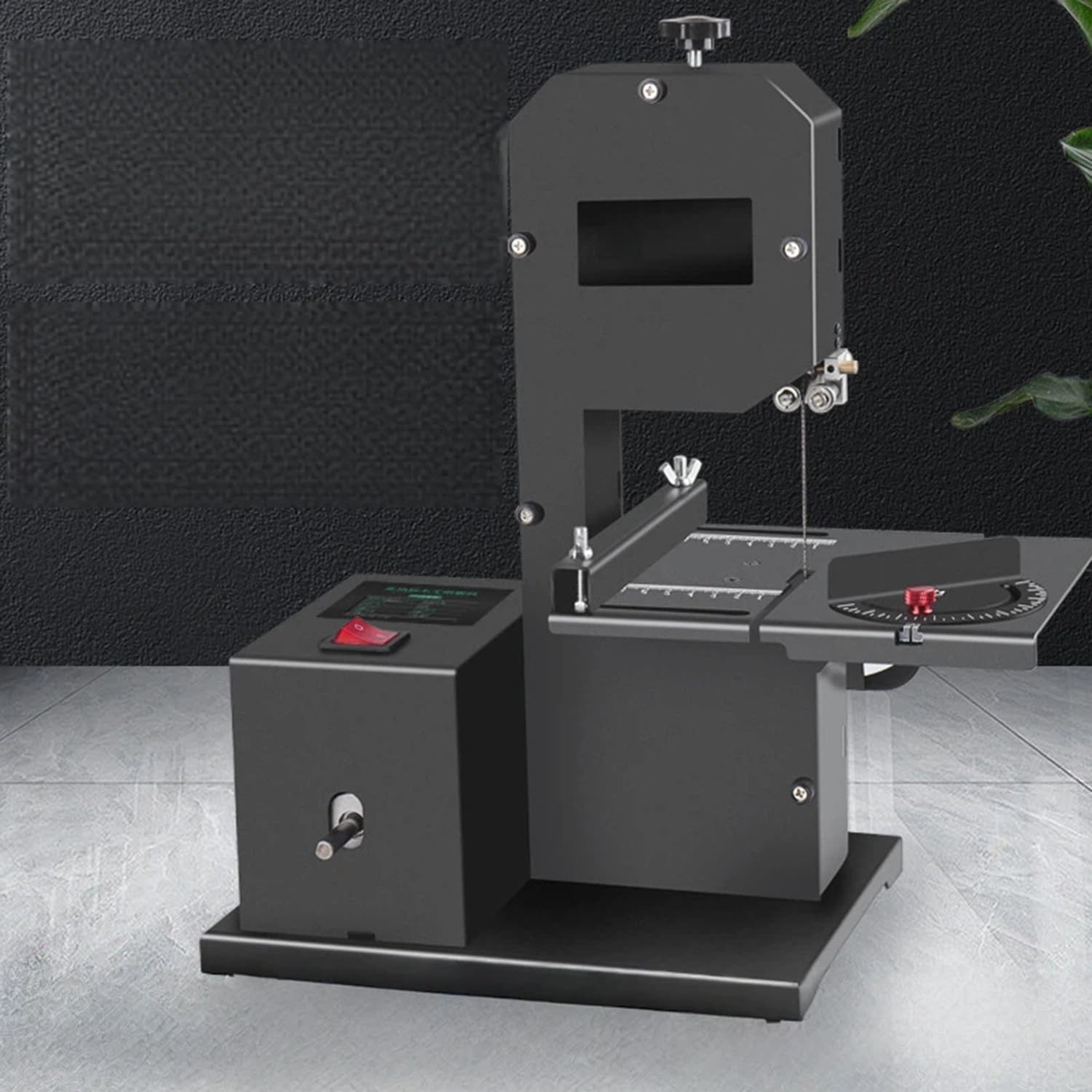 Sierra de cinta de mesa con muela abrasiva para carpintería, potencia de 800 W, altura de corte de 70 mm, ideal para pequeños talleres y cortes de precisión