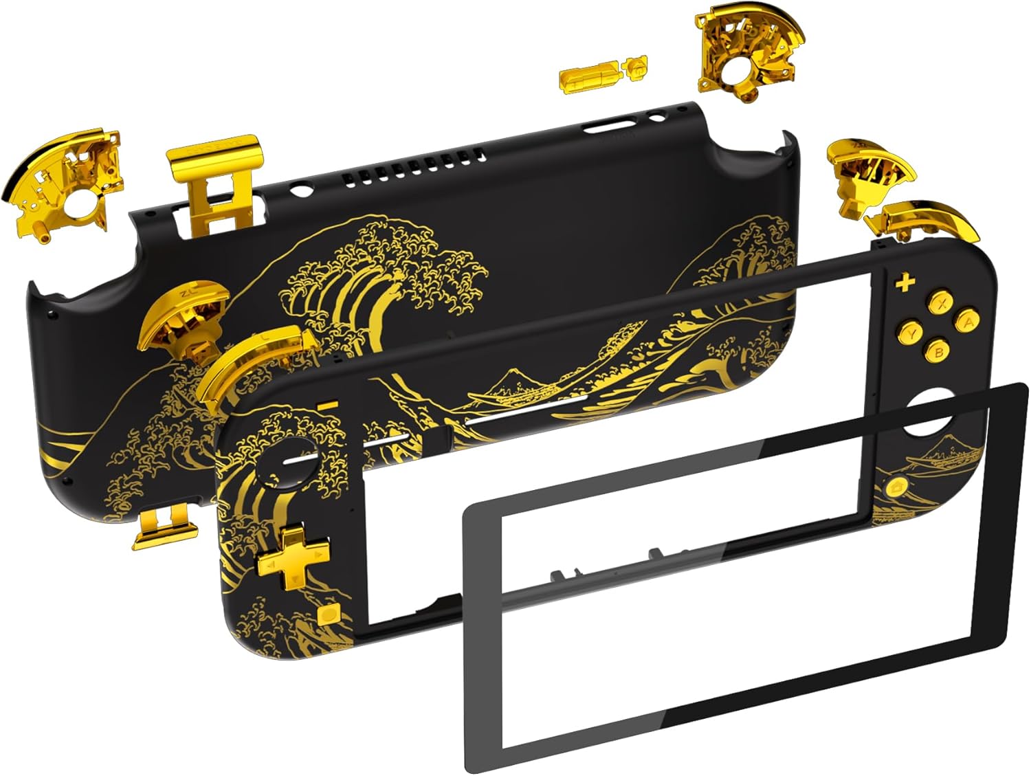 eXtremeRate DIY Replacement Shell for Nintendo Switch Lite, The Great Golden Wave Off Kanagawa - Black NSL Handheld Controller Housing w/Screen Protector, Custom Case Cover for Nintendo Switch Lite