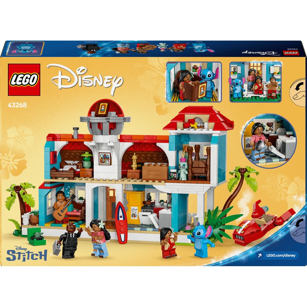 LEGO ǀ Disney Domek na plaży Lilo i Stitcha, Zabawka Konstrukcyjna dla Dziecka, dla 9-latka i Starszych Fanów Disneya, Prezent dla Dziewczynki i Chłopca, Zestaw z Filmu z 5 Minifigurkami 43268