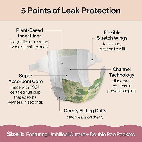 Vista 3 de The Honest Company Clean Conscious Diapers, hasta un 100% de protección contra fugas, diseñados para proteger la piel delicada, hipoalergénicos +
